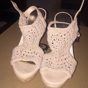 Audrey Brooke tan crocheted sandals